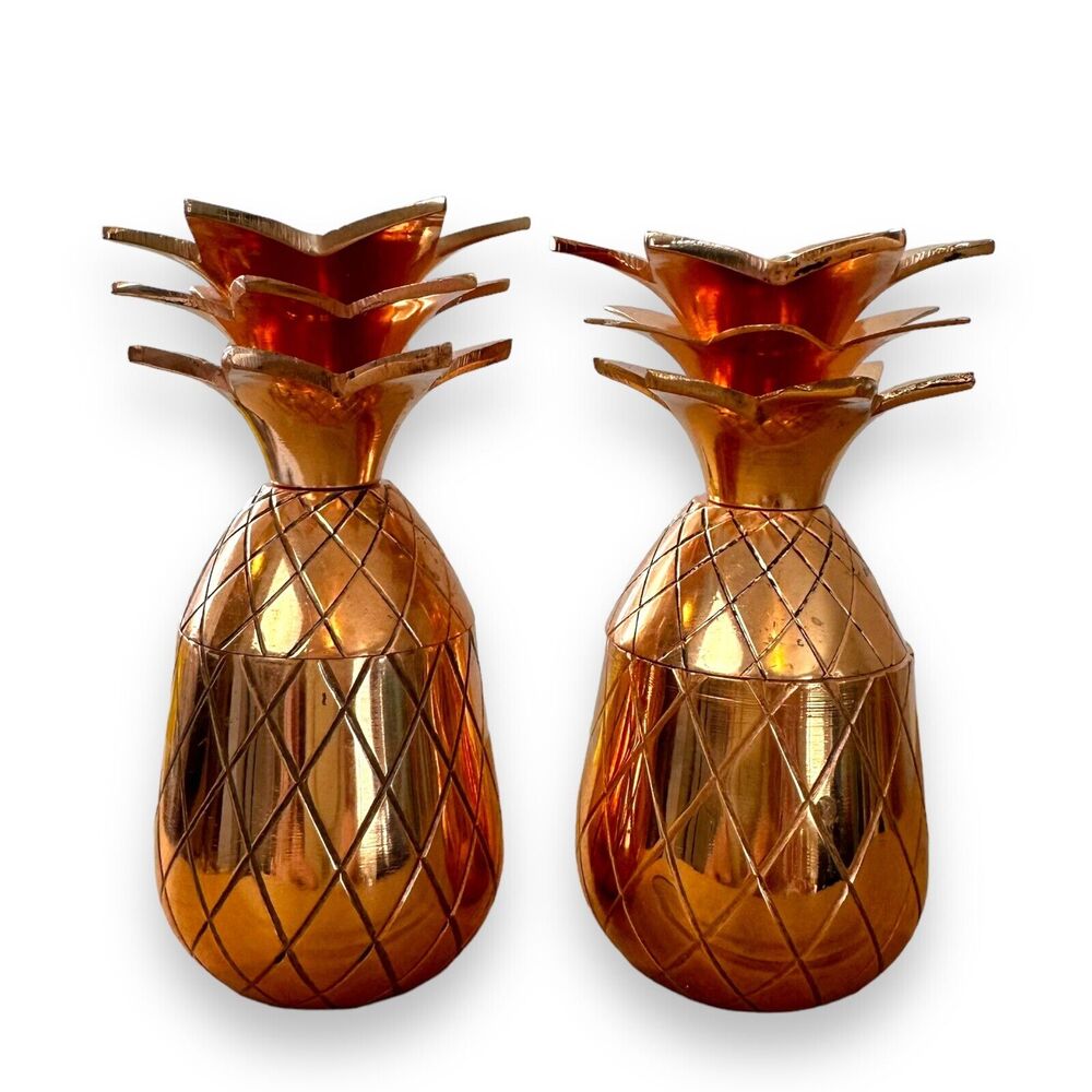 The Pineapple Co 2 Brass Covered Shot Containers Tropical Tiki Party Barware